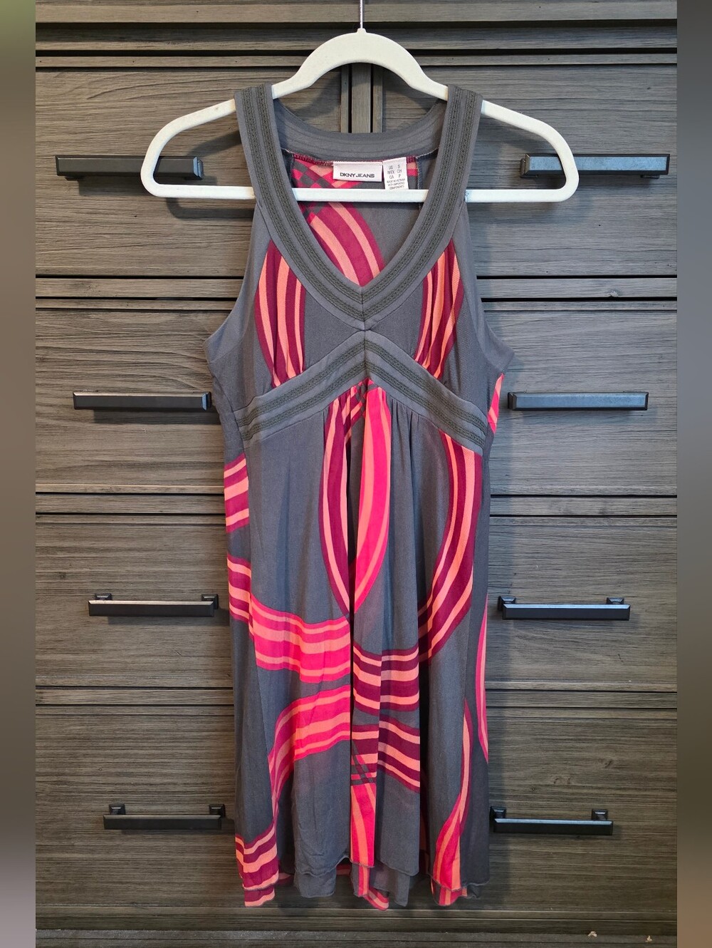 DKNY Jeans Womens Vintage Mesh Gray Dress with Pink & Magenta - Size Small